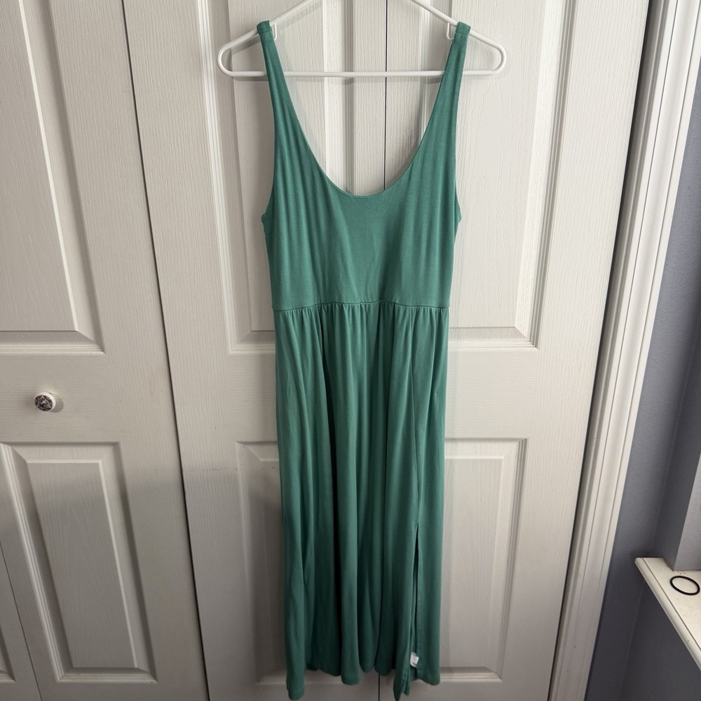 A New Day Scoop Neck Teal Summer Dress Slit Pockets Cruise Beach Boho Minimalist